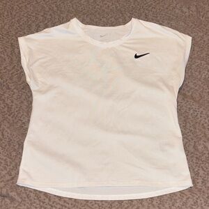 Nike Women's Short Sleeve White Athletic Tee with Black Swoosh